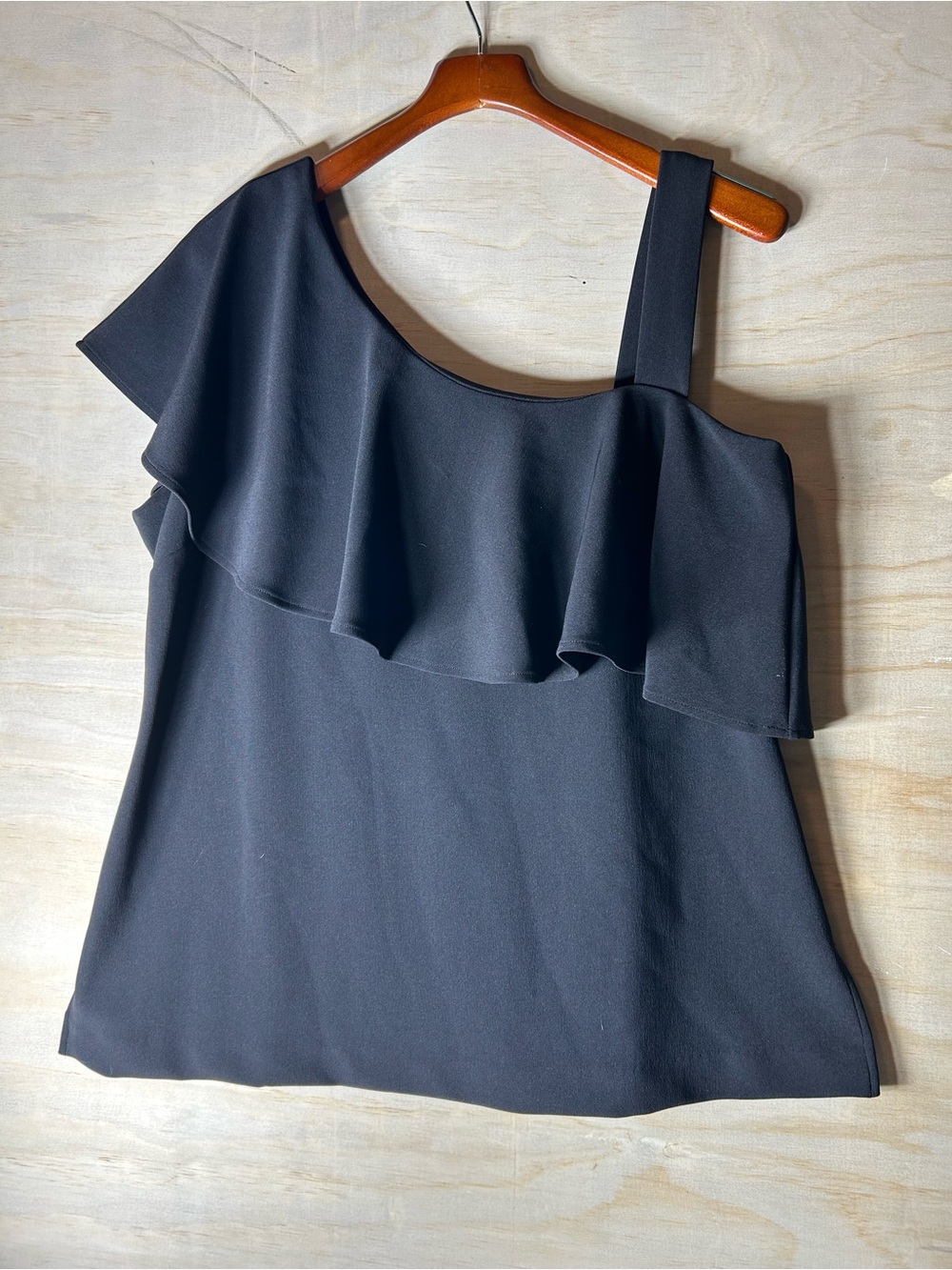 Boston Proper Black One-Shoulder Ruffle Top